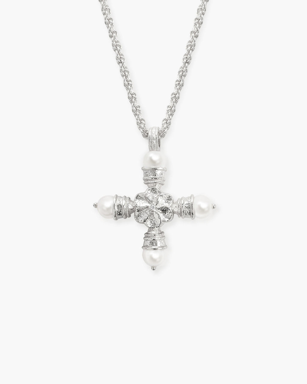 Florence Pearl Cross Necklace in Silver